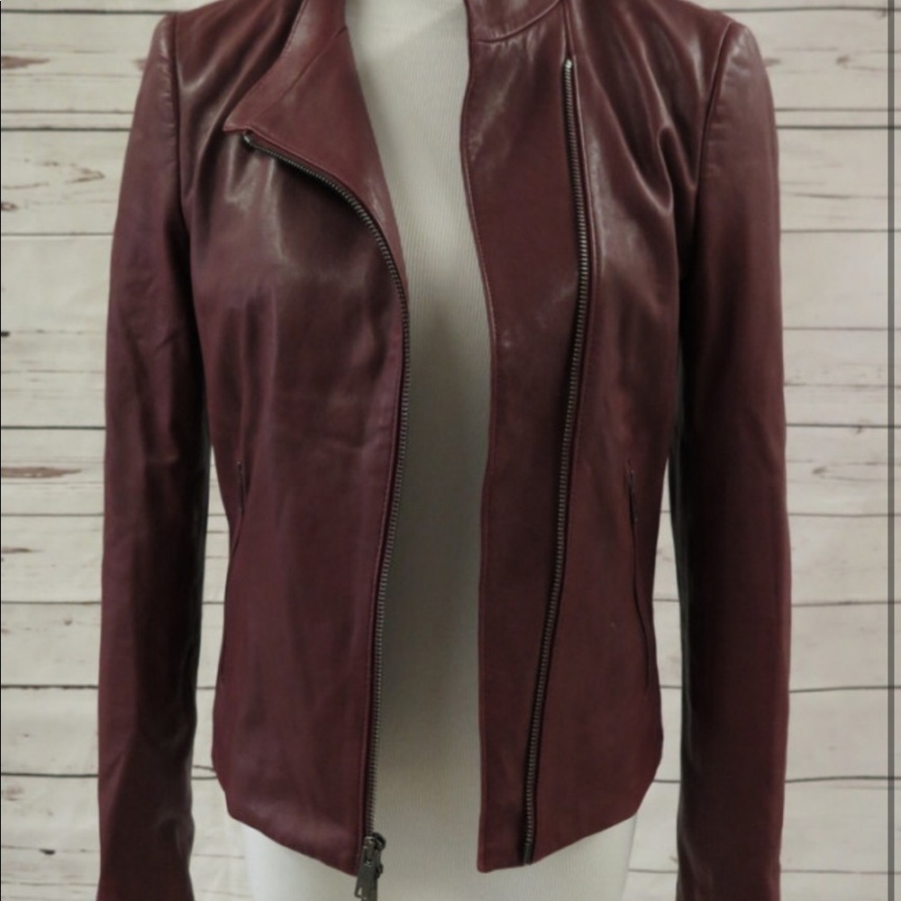 BNWOT XP DKNY lamb skin leather jacket in oxblood